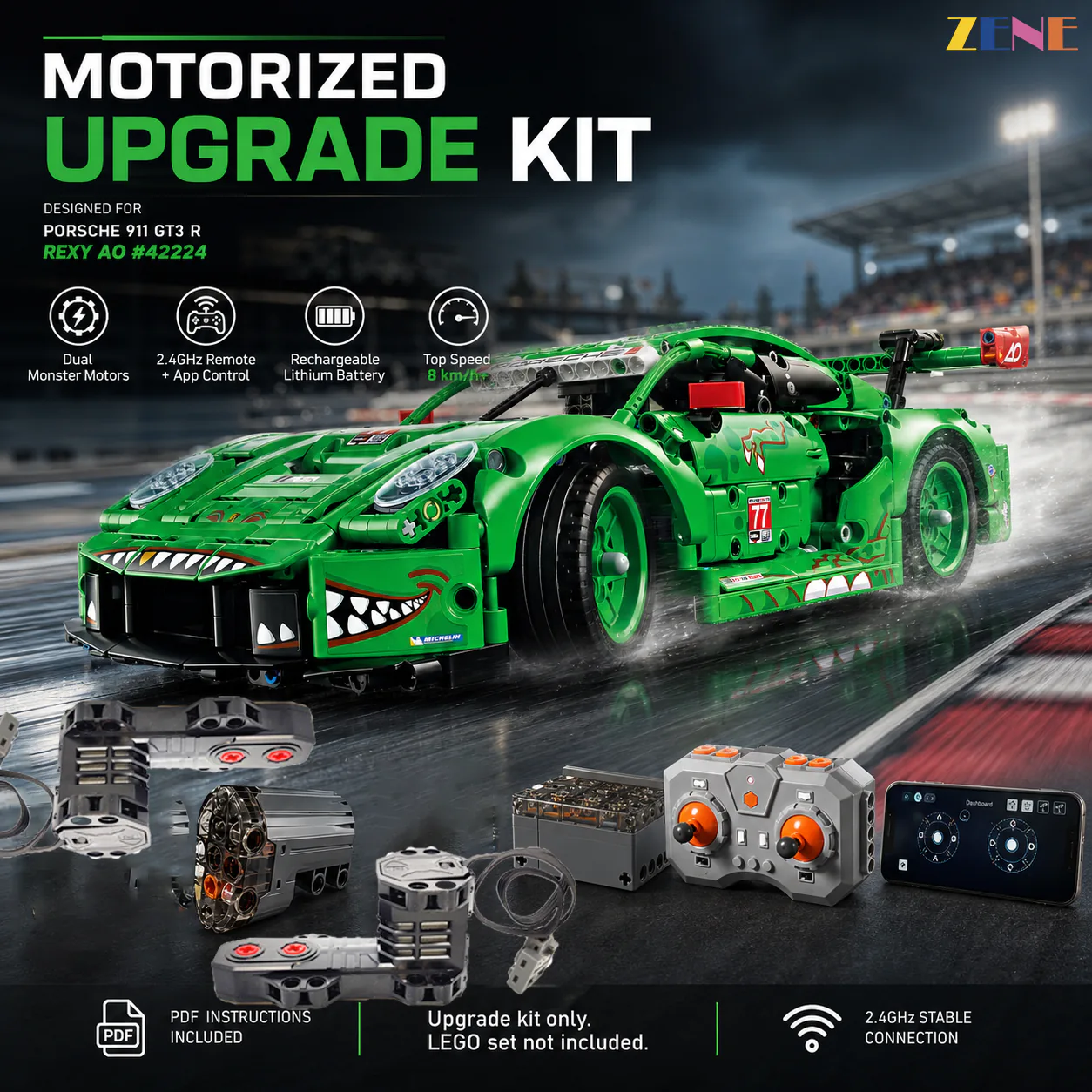 Power Functions Kit for Porsche 911 GT3 R REXY AO #42224 Motorized & Power Up