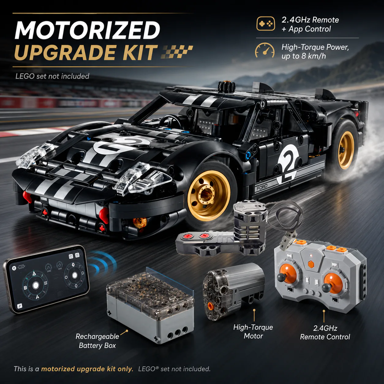 Power Functions Kit for Ford GT40 MKII Race Car #42223 Motorized & Power Up